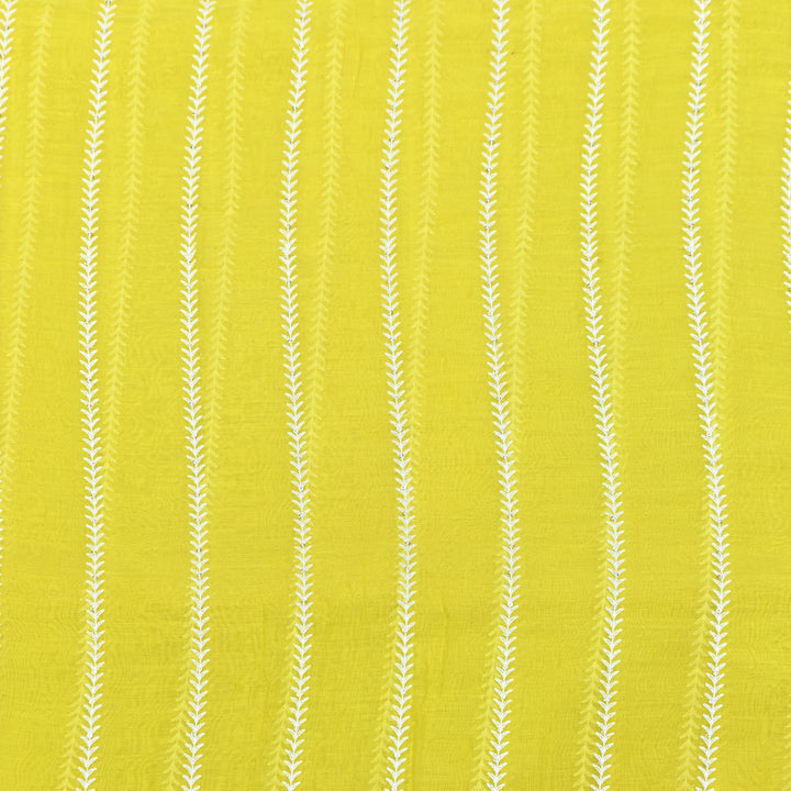 Lemon Yellow Color Mul Chanderi Thread Embroidery Fabric – Soft Lightweight Designer Fabric- VI062C-2