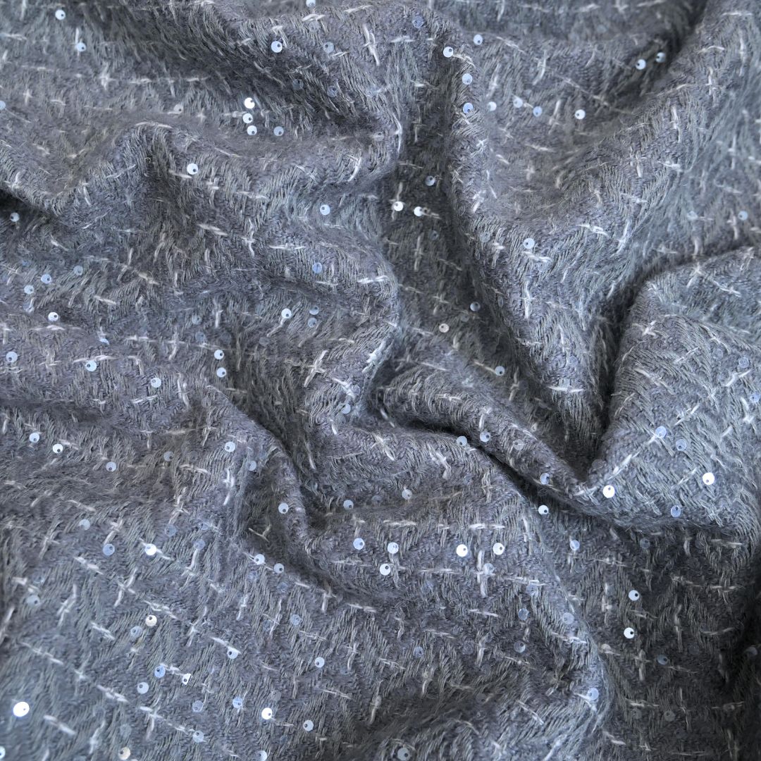 Medium Grey Tweed Fabric with Zari work | 39-50514