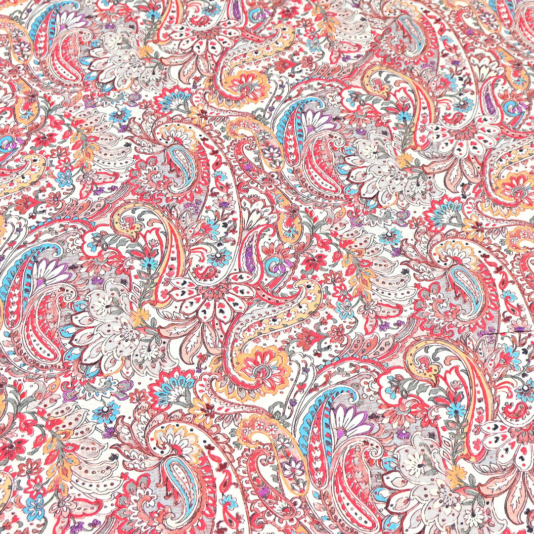 Cream Omura Cotton Red Paisley Print