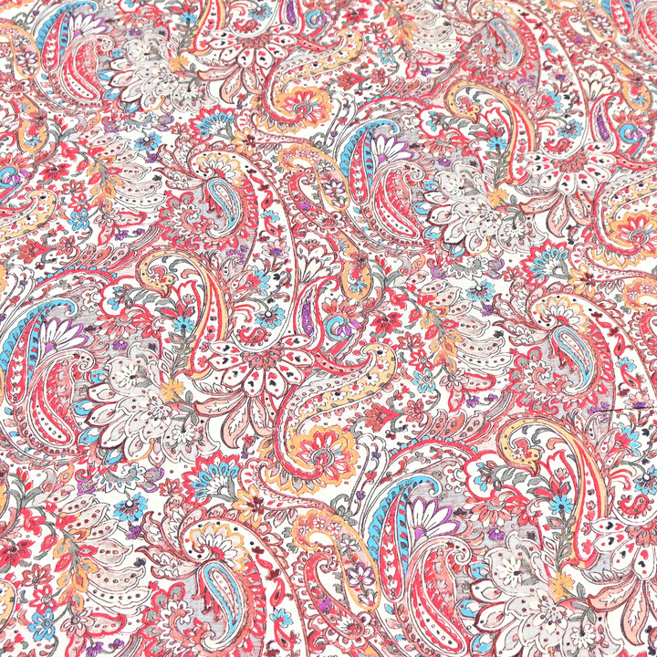 Cream Omura Cotton Red Paisley Print