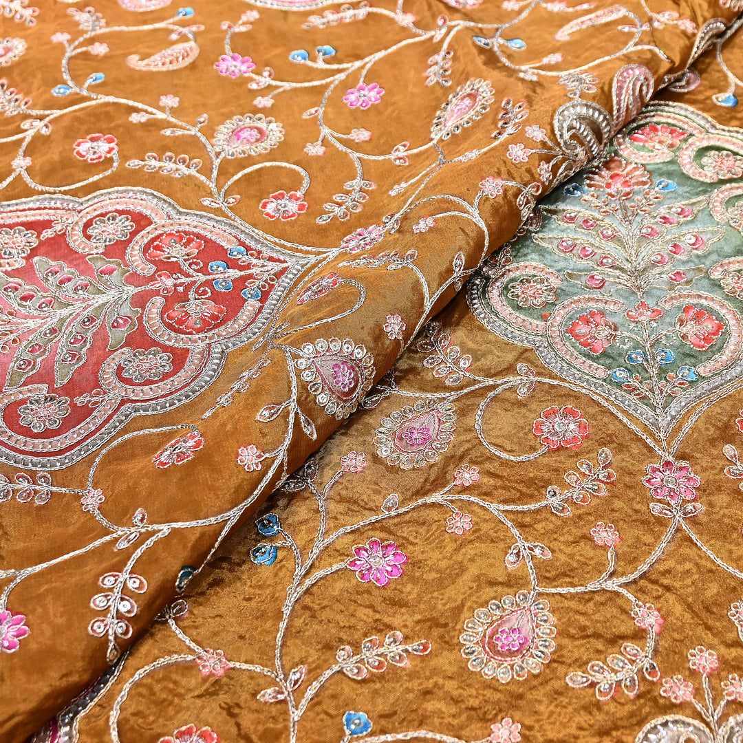 Multi Color Crepe Position Print Fabric with Zari & Sequins Embroidery - 00P401-02