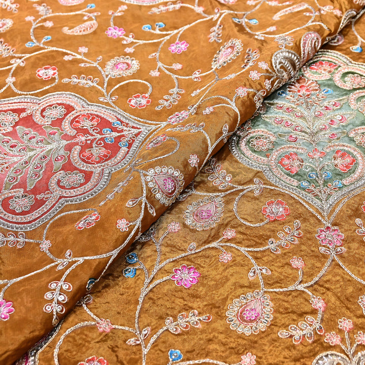 Multi Color Crepe Position Print Fabric with Zari & Sequins Embroidery - 00P401-02