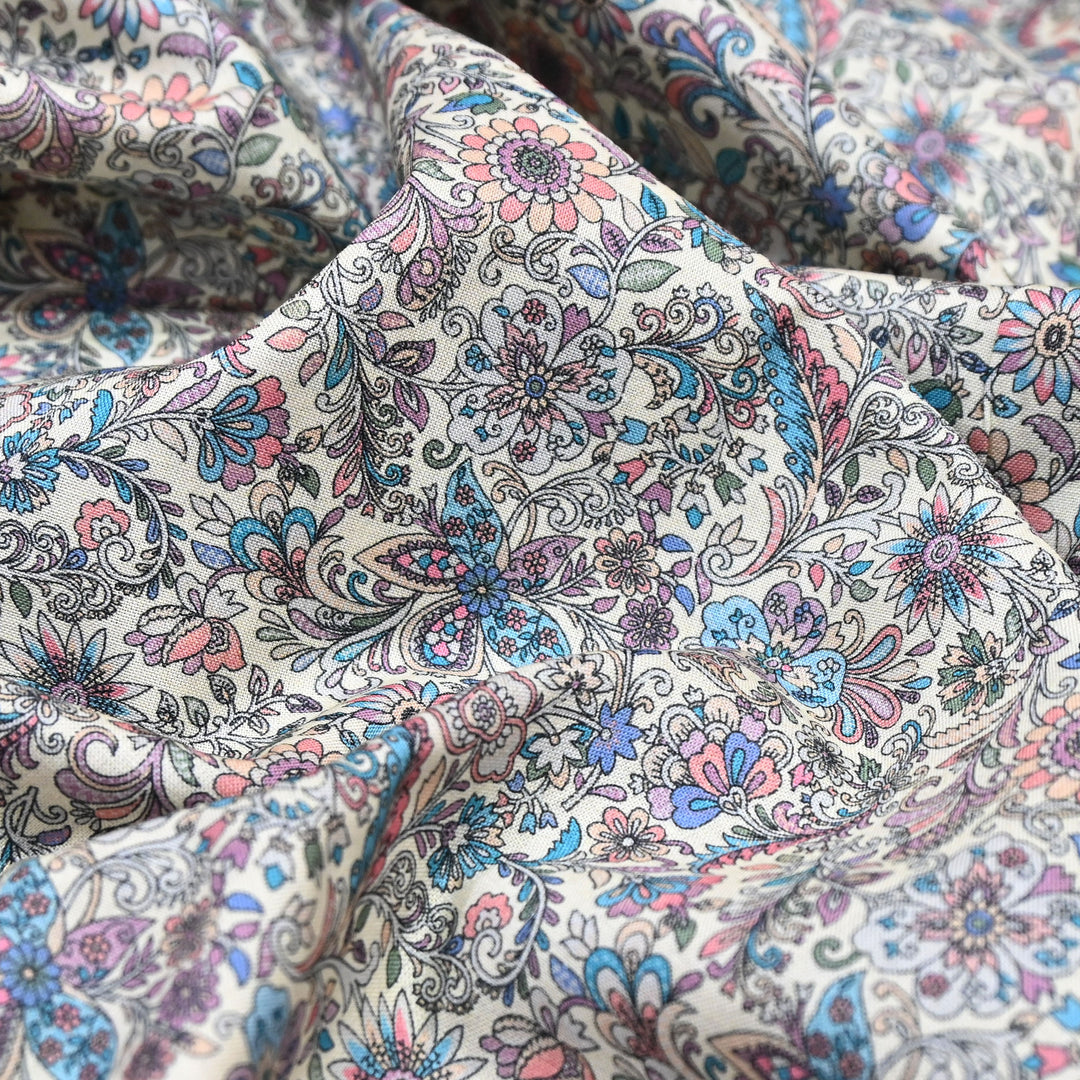 Soft Ivory Garden Italian Lawn Print Fabric