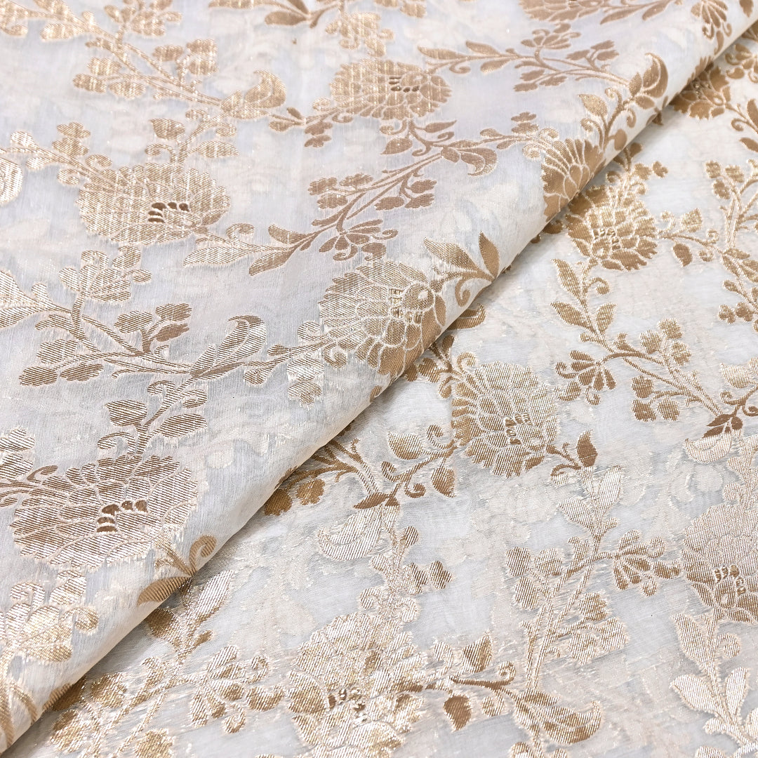 Banarasi Chanderi Gold Mat Zari Fabric – Premium Designer Ethnic Wear Fabric 000313-19