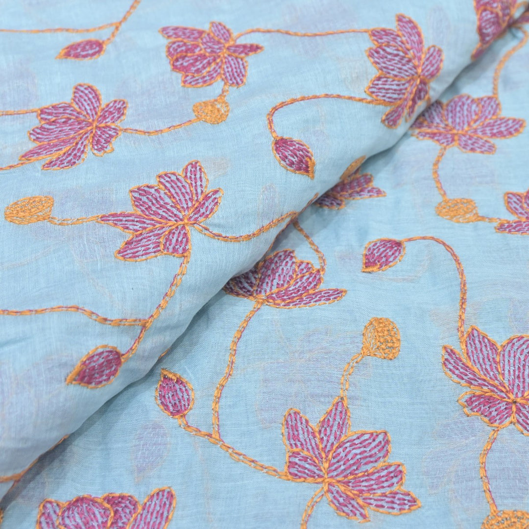 Dyed Mul Chanderi Thread Embroidery Fabrics