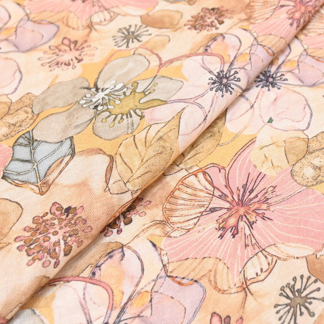 Multicolor Cotton Linen Digital Print Fabric- Soft Breathable Designer Fabric-RT0132-17
