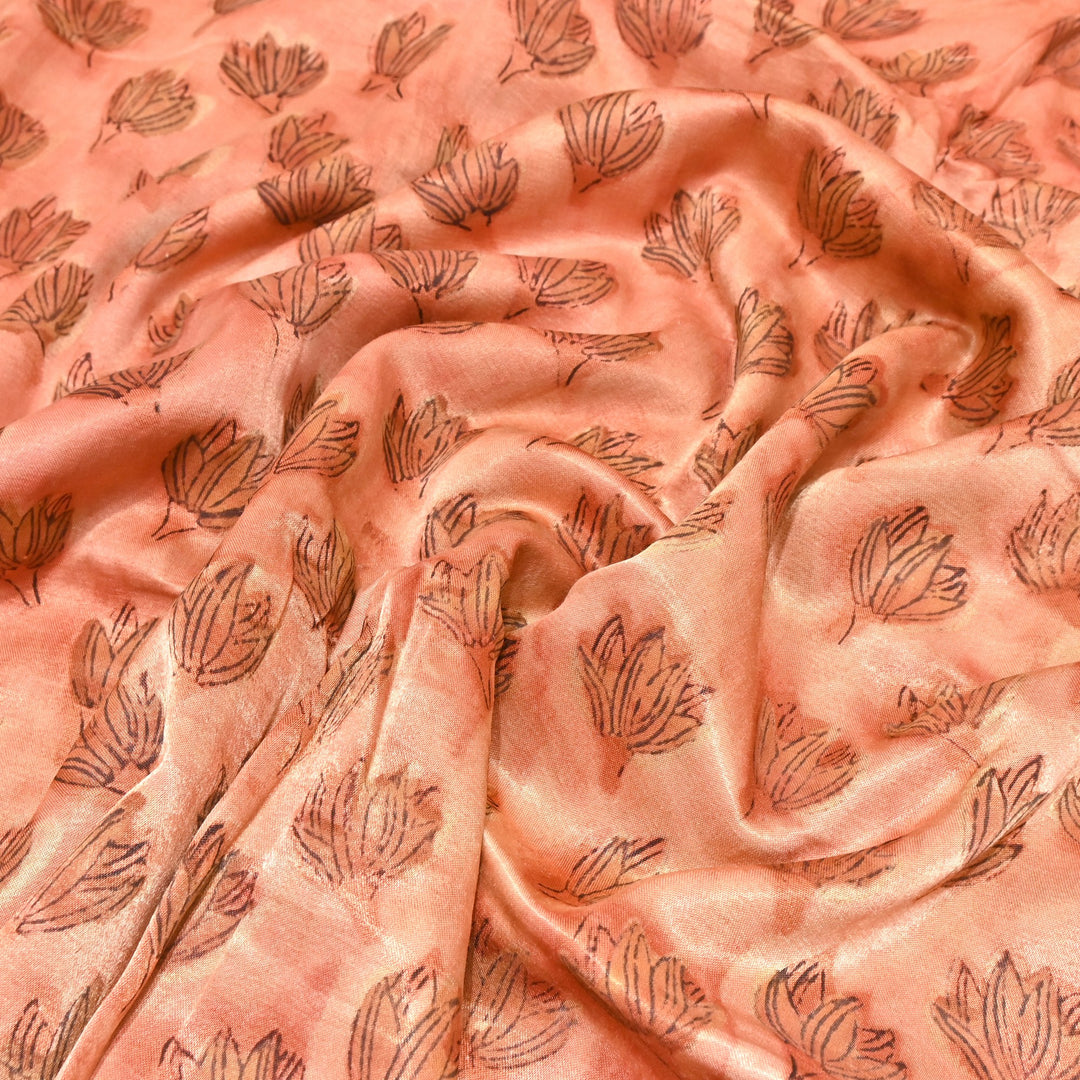 Mushrum Satin Vanaspati Print Fabric– Soft Luxury Designer Printed Fabric KK1217-1O
