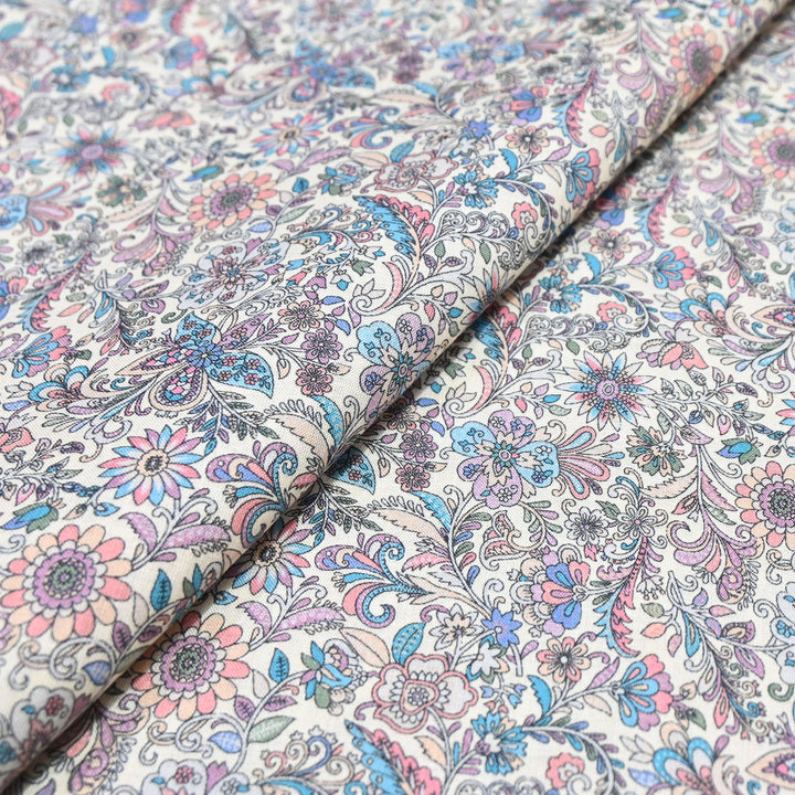 Soft Ivory Garden Italian Lawn Print Fabric