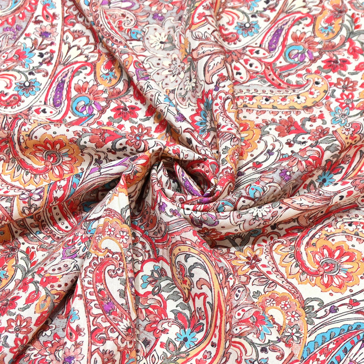 Cream Omura Cotton Red Paisley Print