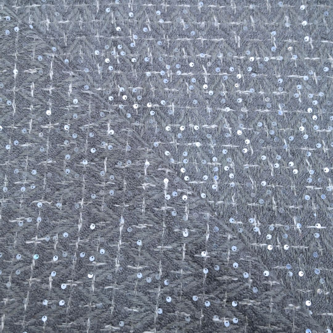 Medium Grey Tweed Fabric with Zari work | 39-50514