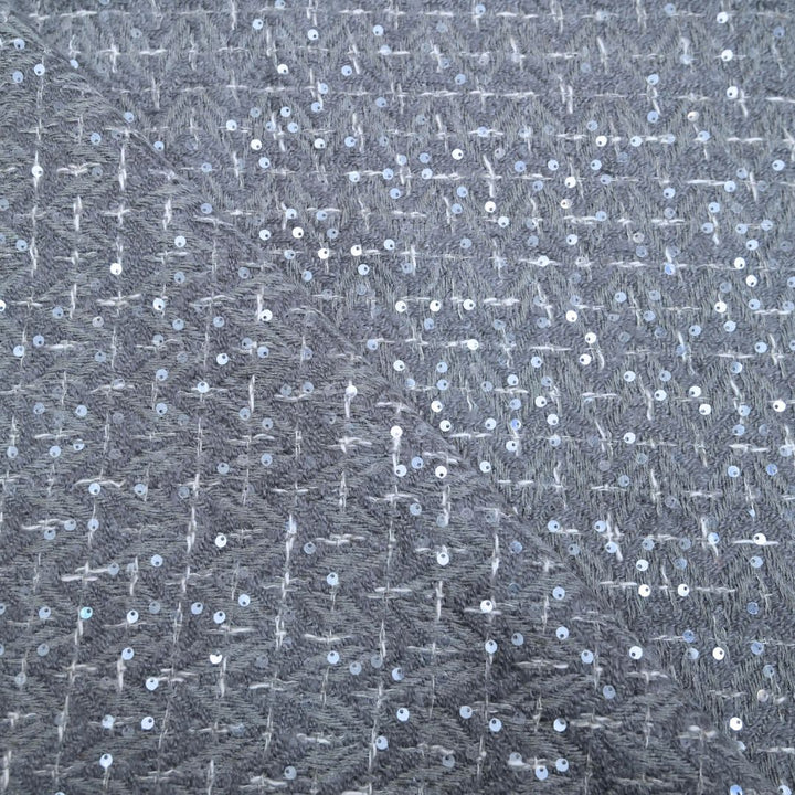 Medium Grey Tweed Fabric with Zari work | 39-50514