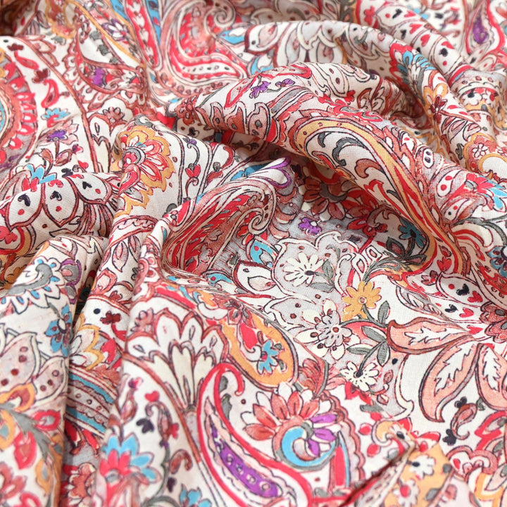 Cream Omura Cotton Red Paisley Print