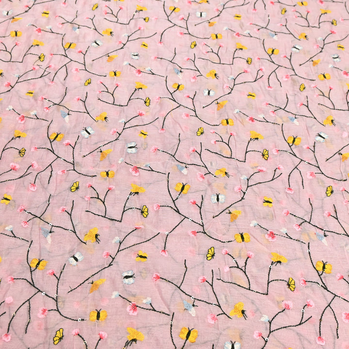 Mal Chanderi Thread Embroidery Fabric – Lightweight Elegant Designer Fabric- V2369C-03