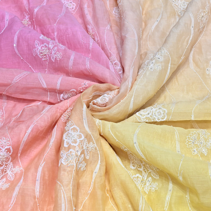 4D Shaded Mul Chanderi Embroidery Fabric - Designer Chanderi Fabrics-GP4036-1