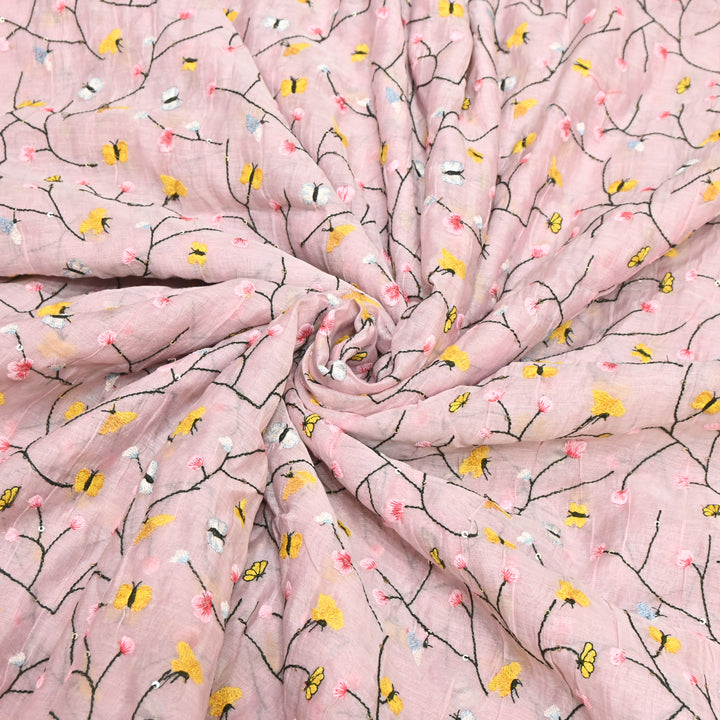 Mal Chanderi Thread Embroidery Fabric – Lightweight Elegant Designer Fabric- V2369C-03