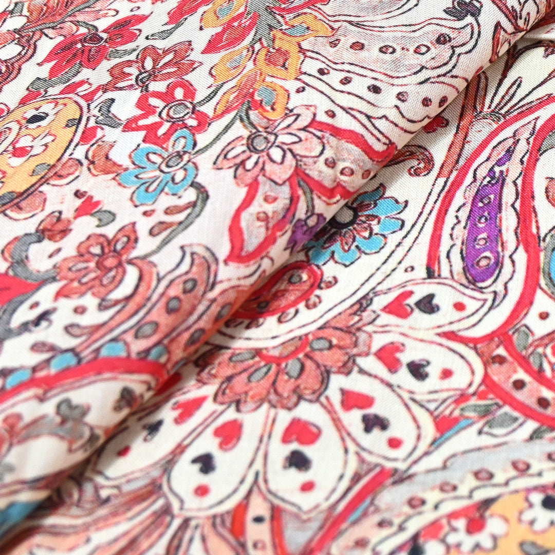 Cream Omura Cotton Red Paisley Print