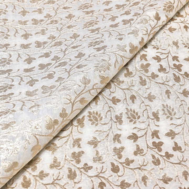 Banarasi Chanderi Gold Mat Zari Fabric – Premium Designer Ethnic Wear Fabric 000313-20