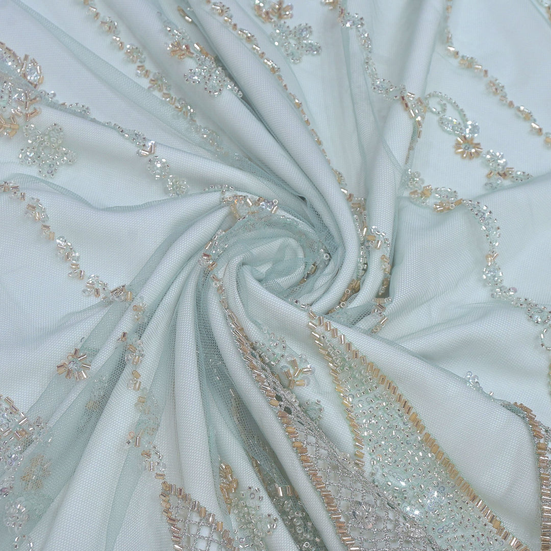 Imported Net Cutdana & Sequins Embroidery Fabric with Heavy Border