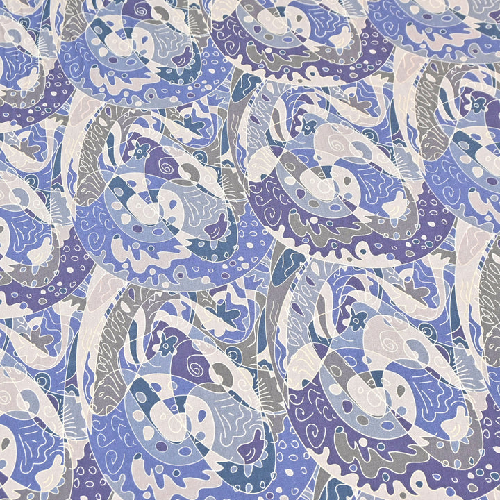 Off- White Omura Cotton Blue Abstract Print