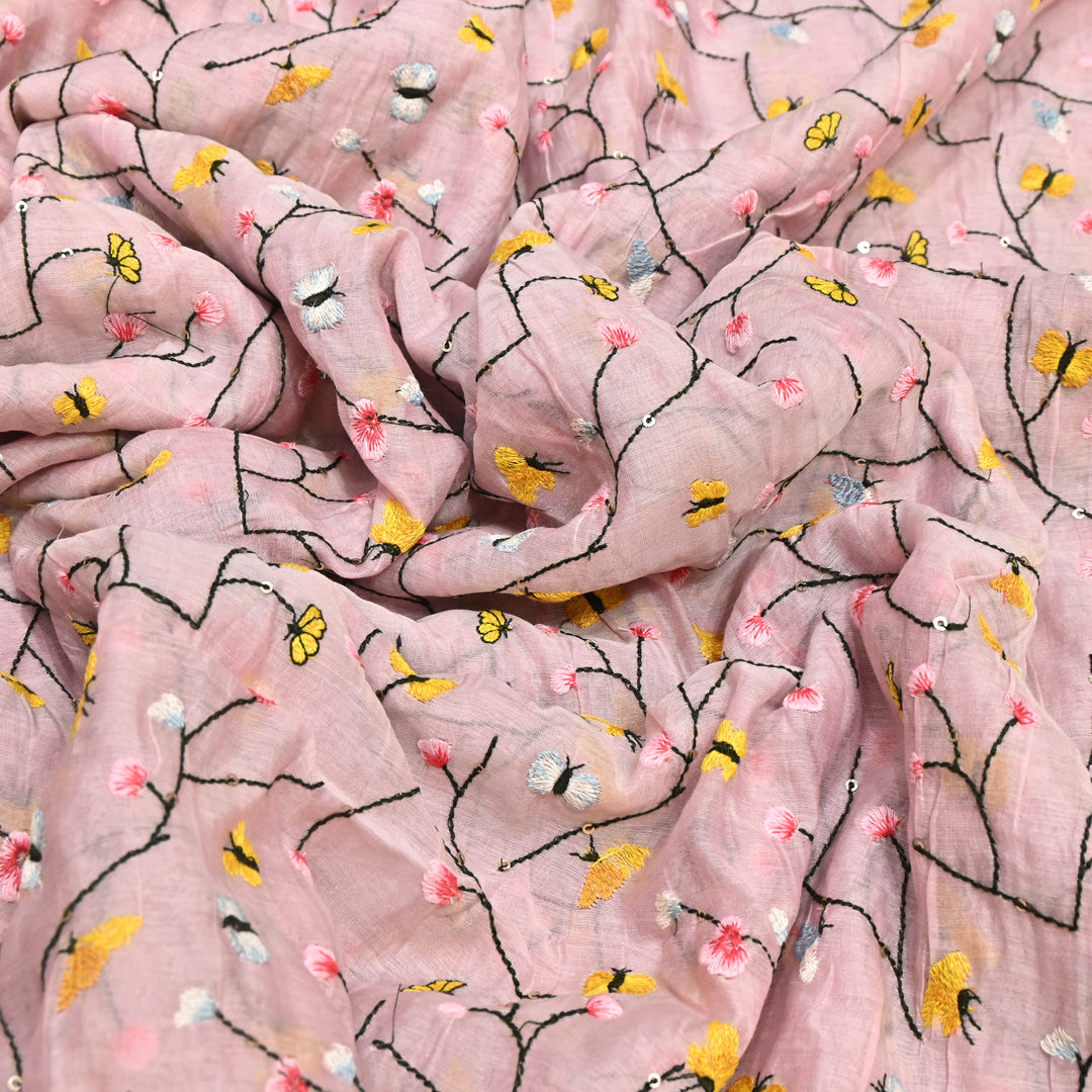 Mal Chanderi Thread Embroidery Fabric – Lightweight Elegant Designer Fabric- V2369C-03