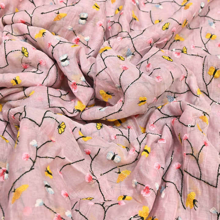Mal Chanderi Thread Embroidery Fabric – Lightweight Elegant Designer Fabric- V2369C-03