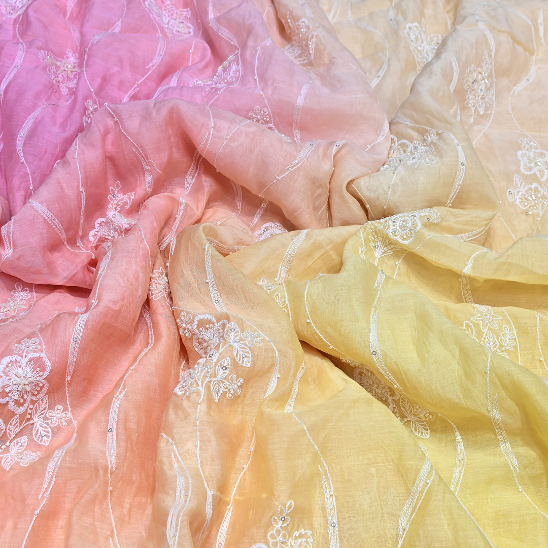 4D Shaded Mul Chanderi Embroidery Fabric - Designer Chanderi Fabrics-GP4036-1