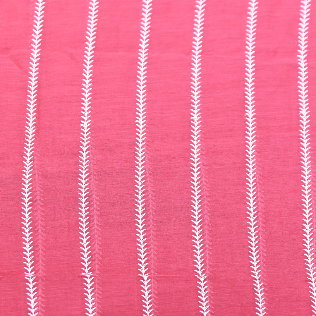 Pink Color Mul Chanderi Thread Embroidery Fabric – Soft Lightweight Designer Fabric- VI062C-3
