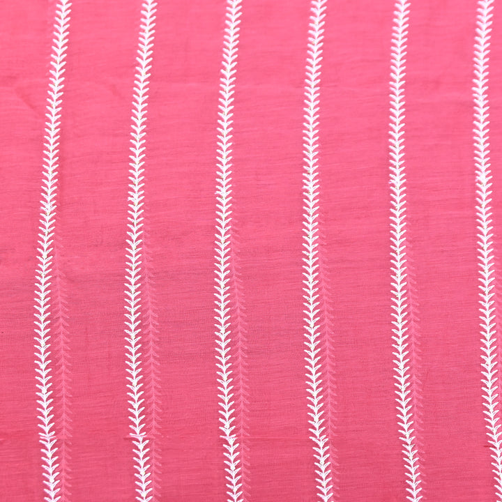 Pink Color Mul Chanderi Thread Embroidery Fabric – Soft Lightweight Designer Fabric- VI062C-3