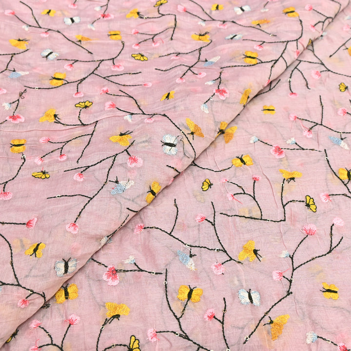 Mal Chanderi Thread Embroidery Fabric – Lightweight Elegant Designer Fabric- V2369C-03