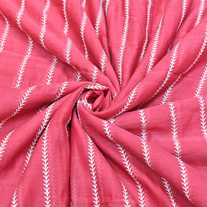 Pink Color Mul Chanderi Thread Embroidery Fabric – Soft Lightweight Designer Fabric- VI062C-3