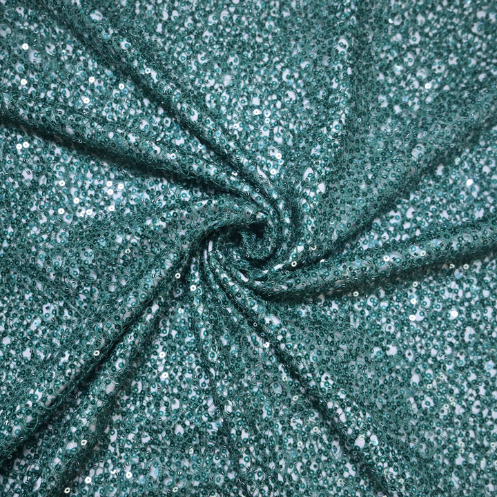 Bottle Green Imported Net Fabric with allover Sequins Embroidery