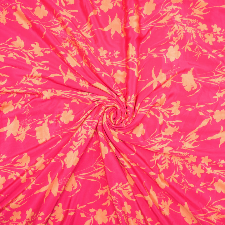 Bright Red Crepe Fabric in Yellow Abstract Digital Print