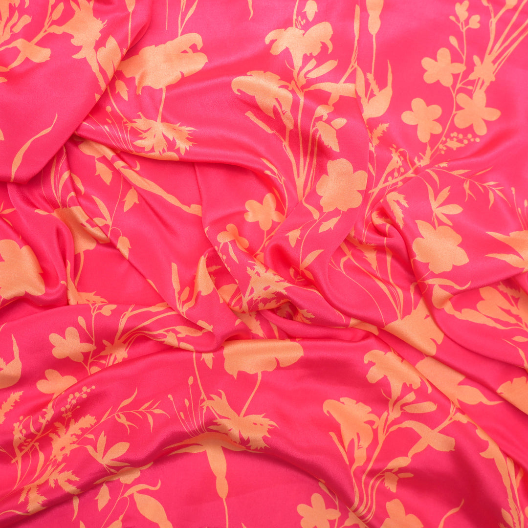 Bright Red Crepe Fabric in Yellow Abstract Digital Print