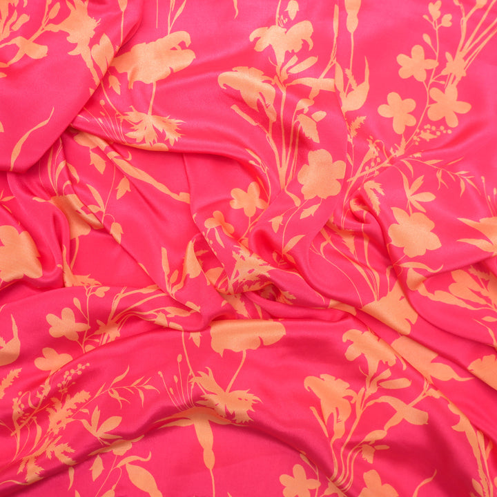 Bright Red Crepe Fabric in Yellow Abstract Digital Print