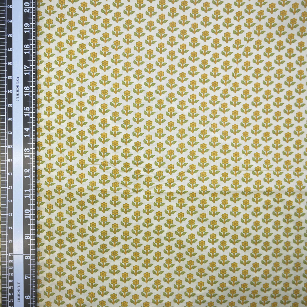 Lemon Yellow Mini Floral Buti Printed Cotton Fabric