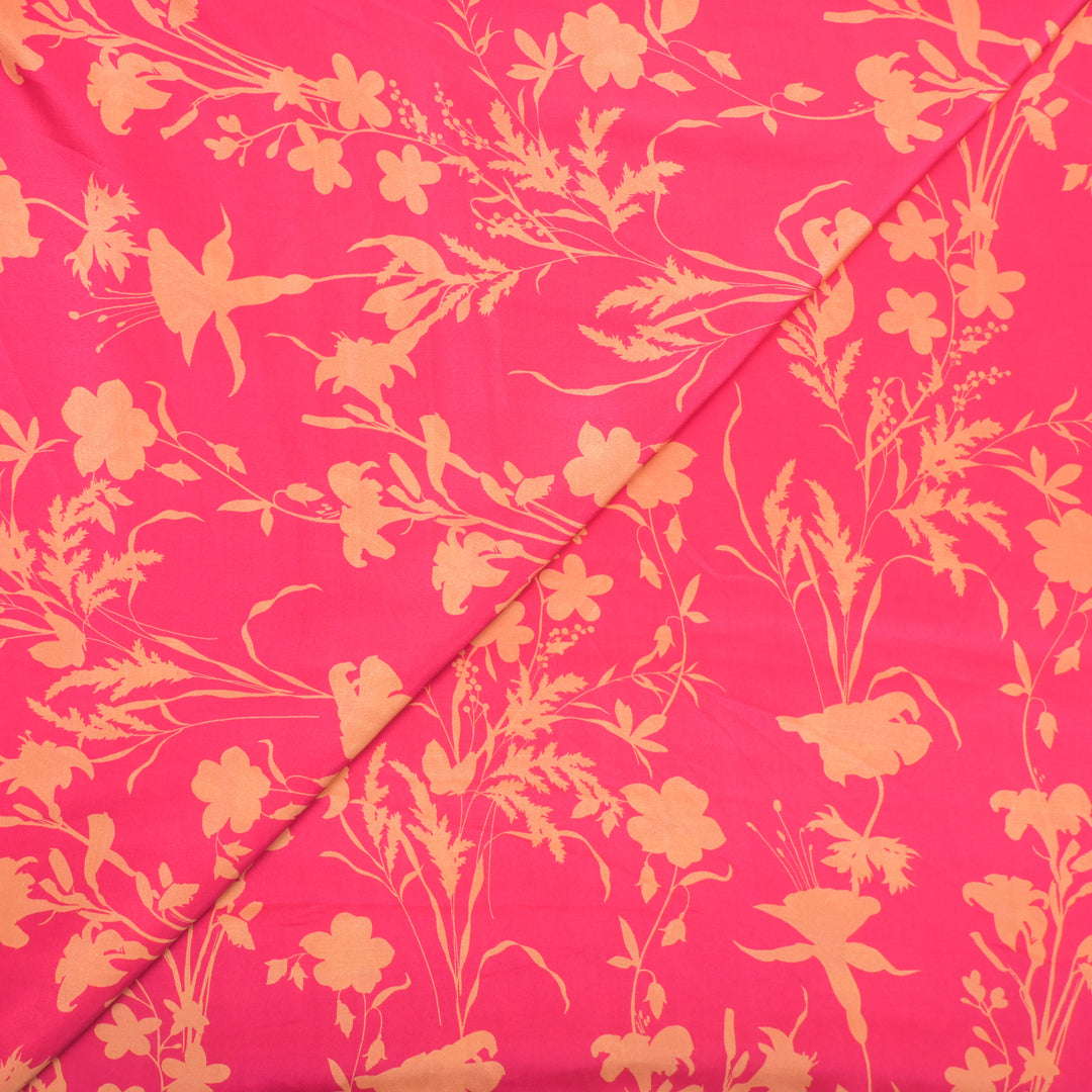 Bright Red Crepe Fabric in Yellow Abstract Digital Print