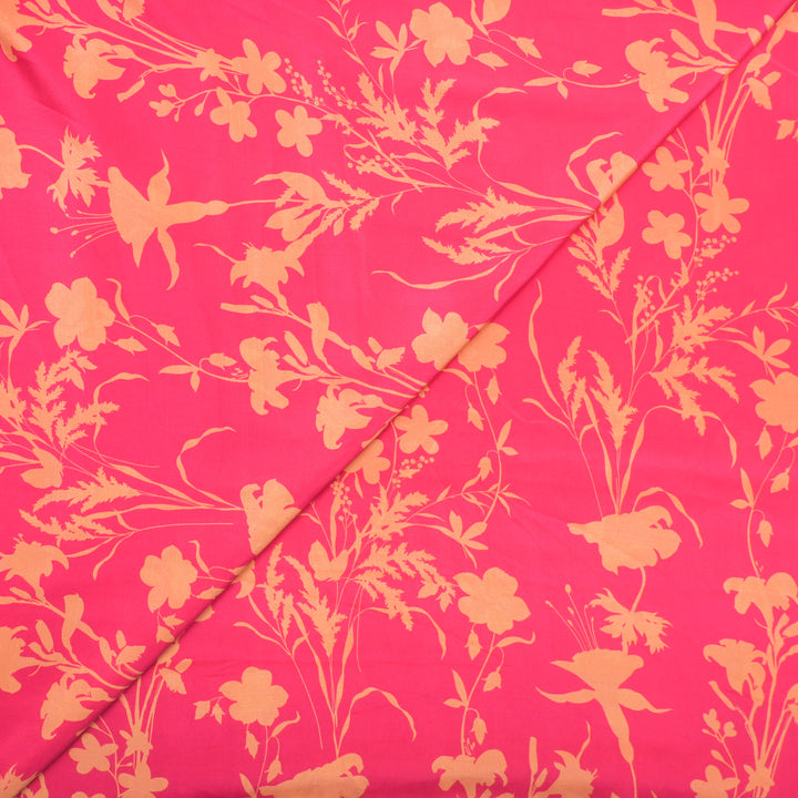 Bright Red Crepe Fabric in Yellow Abstract Digital Print