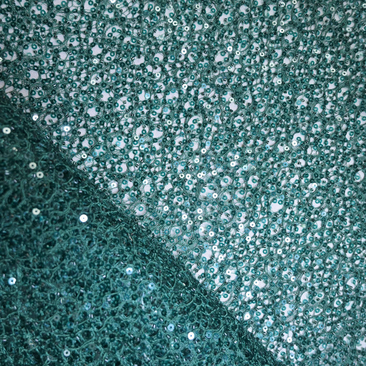 Bottle Green Imported Net Fabric with allover Sequins Embroidery