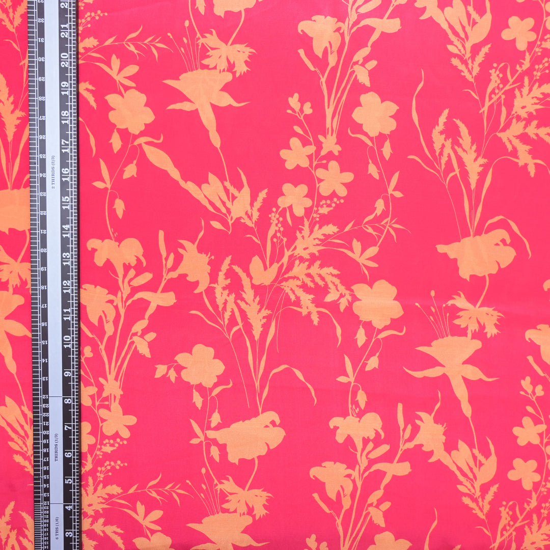 Bright Red Crepe Fabric in Yellow Abstract Digital Print