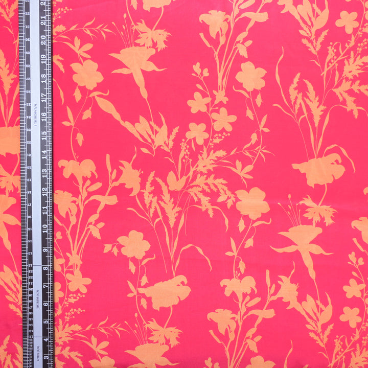 Bright Red Crepe Fabric in Yellow Abstract Digital Print