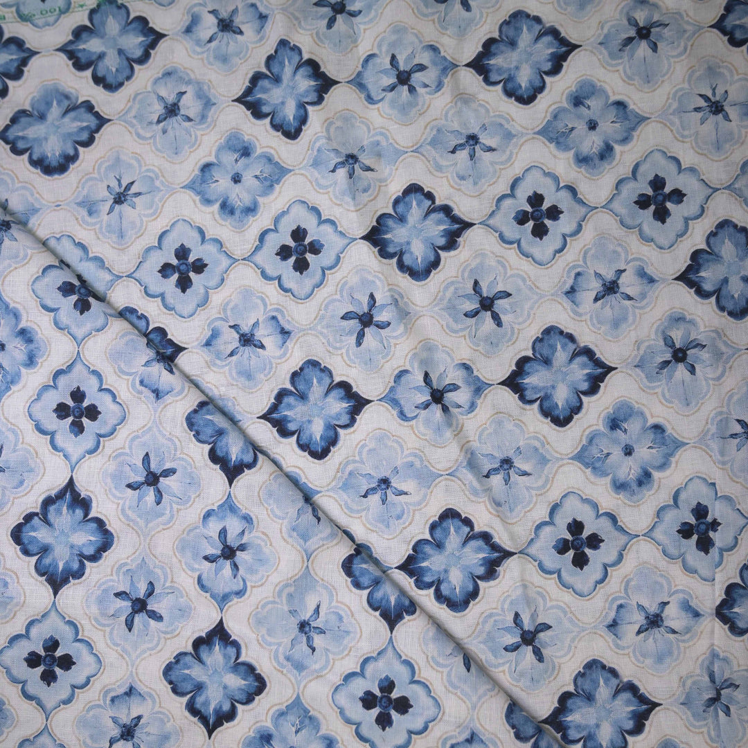 Blue and white floral patterned fabric