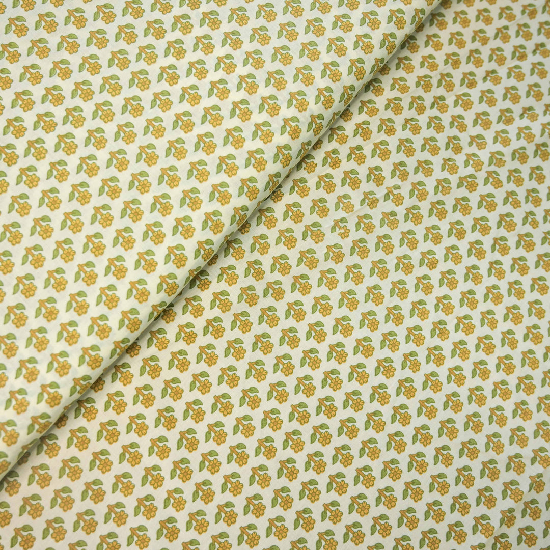 Lemon Yellow Mini Floral Buti Printed Cotton Fabric