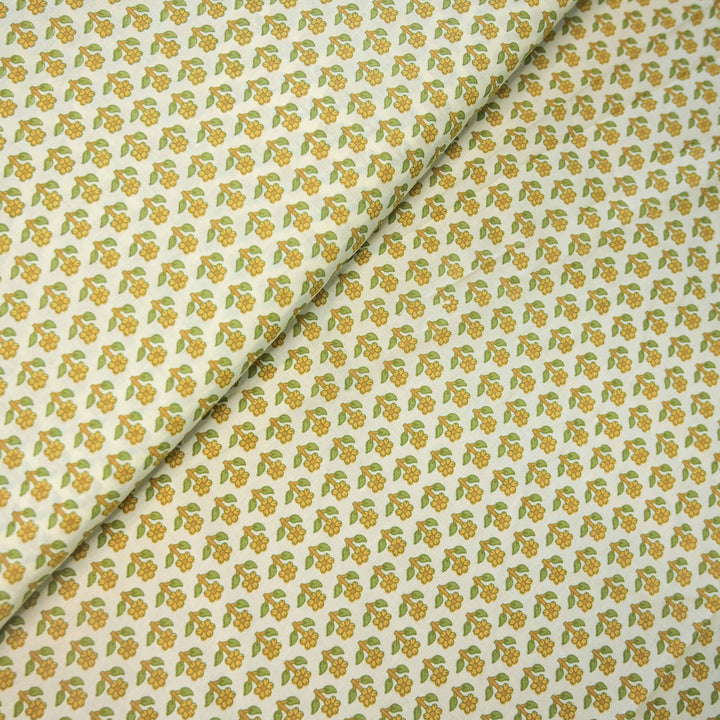 Lemon Yellow Mini Floral Buti Printed Cotton Fabric