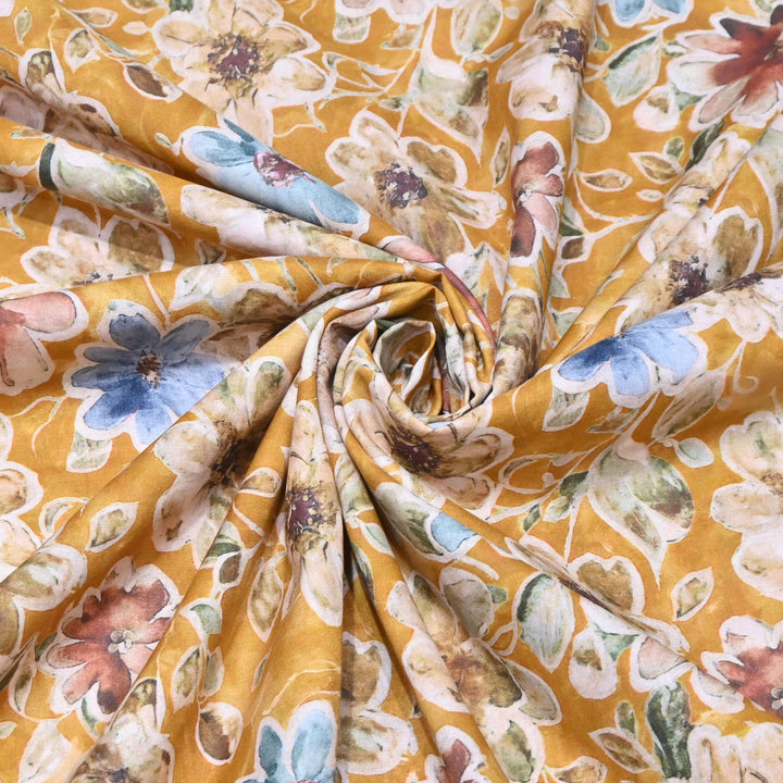 Mustard Yellow Floral Italian Lawn Print Fabric