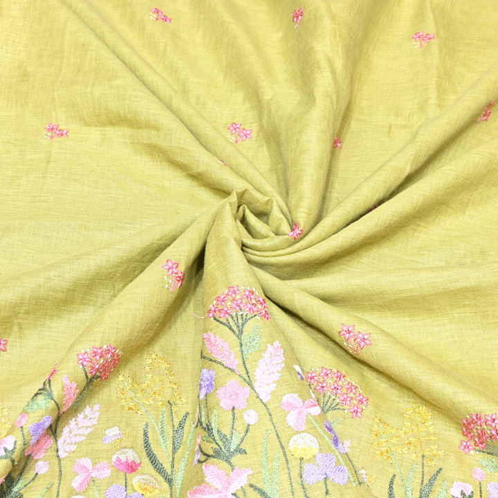 Floral Linen Thread Embroidered Designer Fabric - TF40161-2