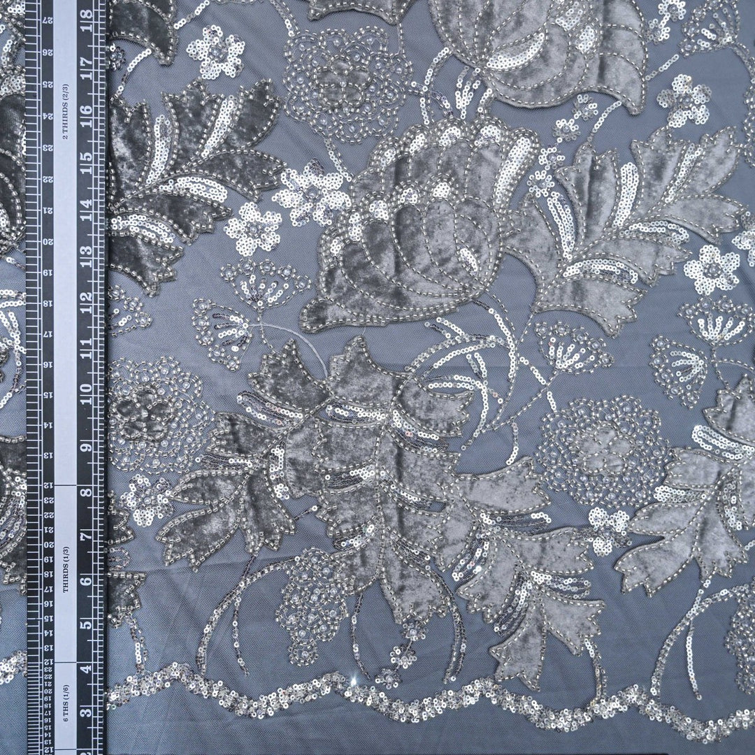 Imported Net Cutdana Sequins With Velvet Patchwork Embroidery Fabrics-24T75B