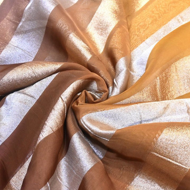 Premium Organza 4D Shade Zari Stripes Designer Fabric-VF0192-3