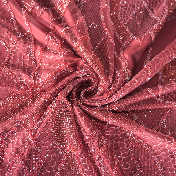 Maroon Imported Net Fabric with allover Zari Embroidery