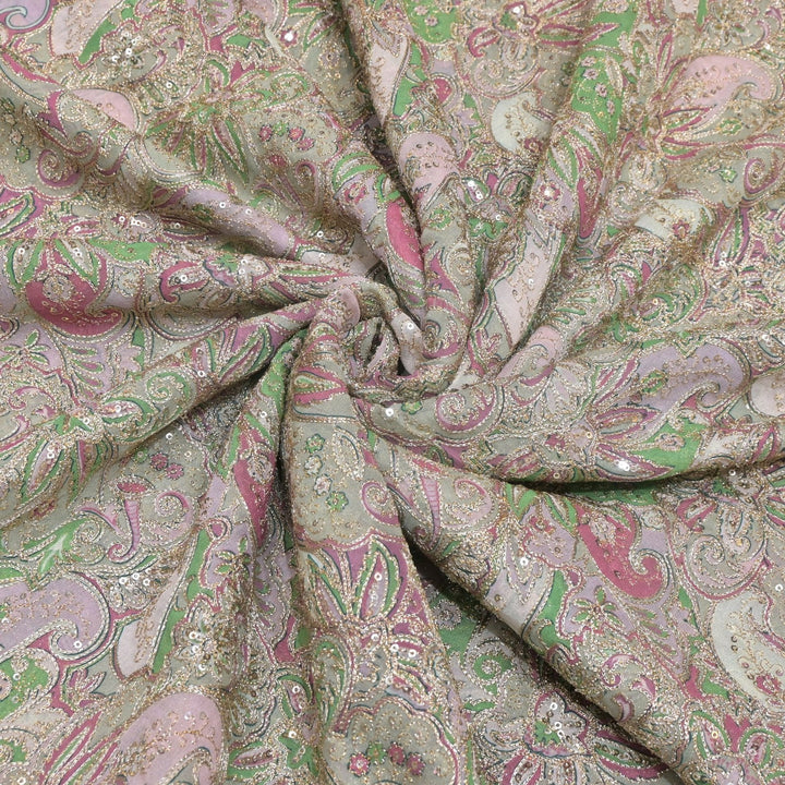 Viscose Georgette  Position Prints, Zari Sequin Embroidery Fabrics