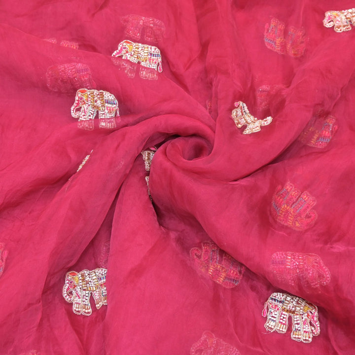 Dyed Silk Organza Moti With Zari Embroidery Fabrics